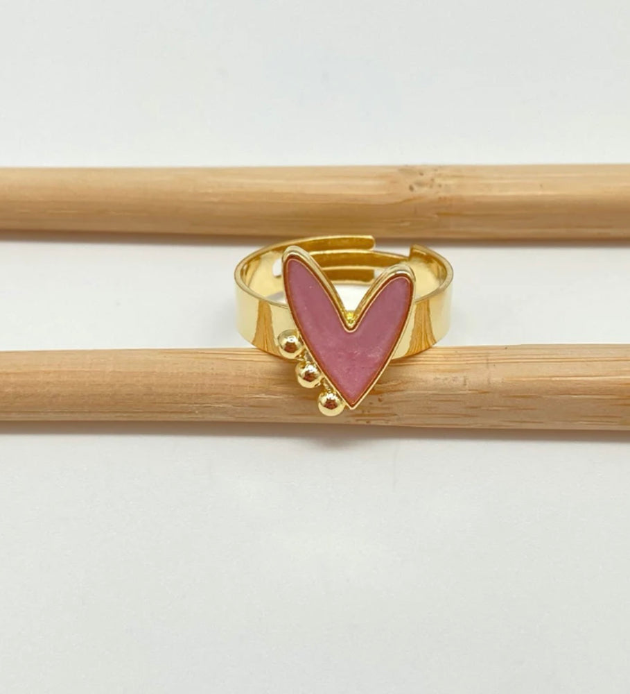 Anillo Esmaltado Pink Pelotitas Gold