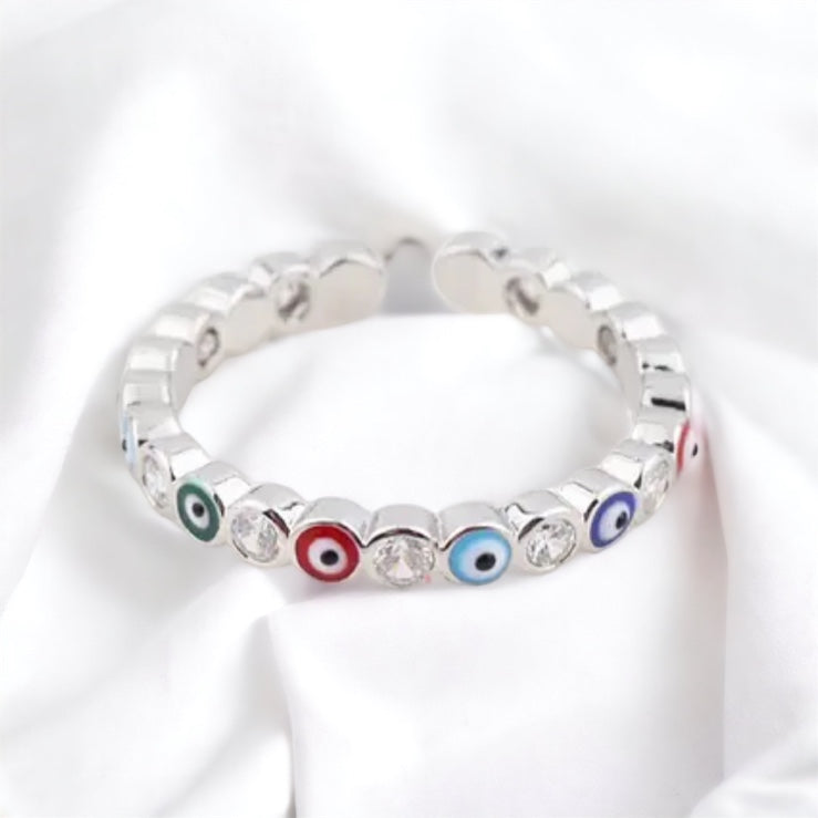 ANILLO OJITOS COLORES SILVER