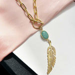 Collar Pluma Piedra Gold